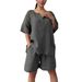 Women's Clothing Summer New Women's 2 piece Set Large Size Cotton and Linen Shirt Set High Waist Loose Shorts_ecoleips.com