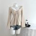 2025 New European And American Style Women's V-Neck Long Sleeve Elegant Casual T-Shirt, Solid Color Pleated Hot Girl_ecoleips.com