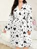 Aria Basics European American Cross-border Summer Plus-size Ribbed Heart-pattern Home Wear, Lace-up Robe, Casual And Wearable_ecoleips.com