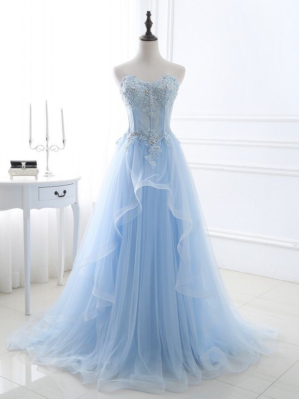 Blue Tube Top Evening Dress Student Art Exam Performance Graduation Dance Party Temperament Annual Dinner Host Dress_ecoleips.com