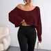 Women's Clothing Loose Collar Bottom Fashion Navel Exposed T Shirt Long Sleeve Top_ecoleips.com