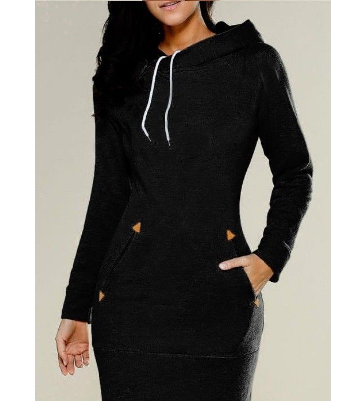 Women's Clothing New Hooded Zipper Pullover Mid Length Sweatshirt Dress, 5 Colors, 6 Sizes Available_ecoleips.com