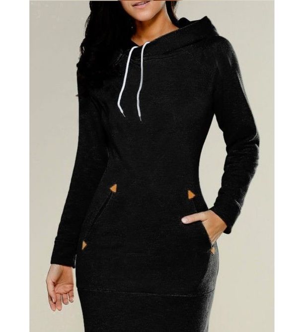 Women's Clothing New Hooded Zipper Pullover Mid Length Sweatshirt Dress, 5 Colors, 6 Sizes Available_ecoleips.com