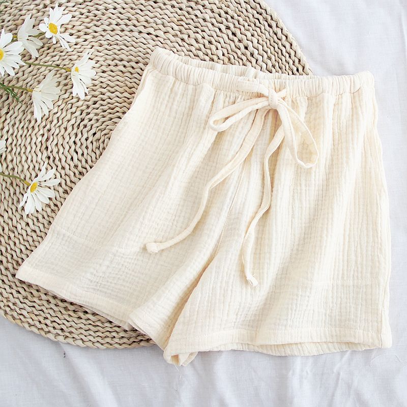 Summer Women's Cotton Muslin Pajama Shorts Lightweight Skin-Friendly Homewear Elastic Waist Casual Sleep Bottoms_ecoleips.com
