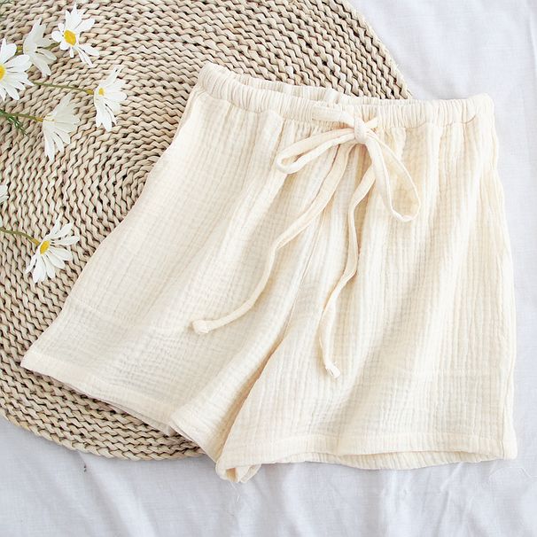 Summer Women's Cotton Muslin Pajama Shorts Lightweight Skin-Friendly Homewear Elastic Waist Casual Sleep Bottoms_ecoleips.com