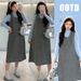 Autumn New Korean Fashion Gray Three-Dimensional Bow Wool Maternity Dress_ecoleips.com