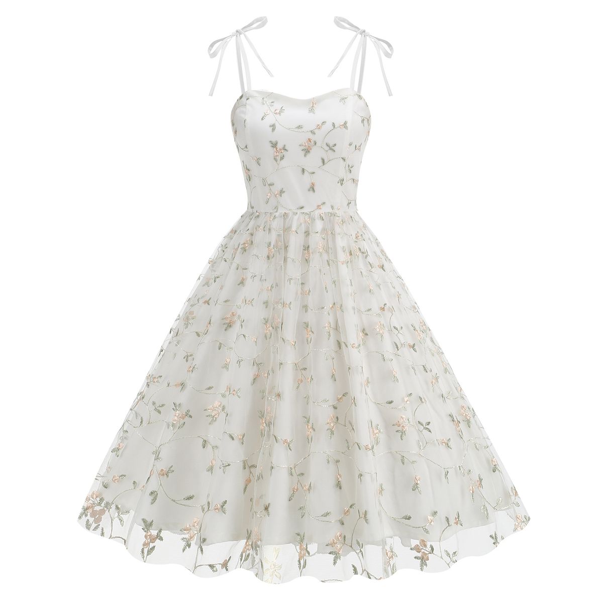 Women's Retro Hepburn Style Bow Halter Mesh Embroidered Dress Christmas Casual Elegant Fashion Thin_ecoleips.com