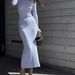 Women's Elegant Mock Neck Long Sleeve Striped Knit Bodycon Midi Dress – French Style Fall Winter Layering Gown 2026_ecoleips.com