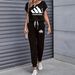 Women's Color Block Trim Casual Suit American Style Simple Loose Fit Short Sleeve Set Spring Summer Autumn New_ecoleips.com