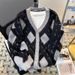 Unisex Diamond Check Cashmere Cardigan – Oversized Knit Sweater For Men & Women_ecoleips.com