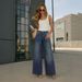 Women's High-Waisted Wide-Leg Jeans With Rhinestone Embellishments - Vintage Washed Denim Pants For Casual & Streetwear Style_ecoleips.com