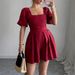 Women's Clothing High End Simple Style Pleated Square Collar Dress Women's Clothing Spring And Summer_ecoleips.com