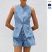 Women's Clothing Fashion Sleeveless Waist High Waist Loose Denim Shorts Set_ecoleips.com