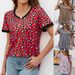 Women's Round Neck Short Sleeve Leopard Print T-Shirt, Slightly Loose Casual Top_ecoleips.com
