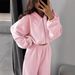 Casual European And American Women's Suit Solid Color Long-sleeved Zipper Hooded Cardigan Elastic Wide-leg Leggings Two-piece Set_ecoleips.com