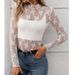 Women's Clothing Half High Neck Perspective Long Sleeved T Shirt Sexy Mesh Top_ecoleips.com