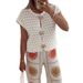 DiYun Women's Minimalist Hollow T-Shirt Short Sleeved Knitted Top European American Style Vacation Wear For Autumn Winter_ecoleips.com