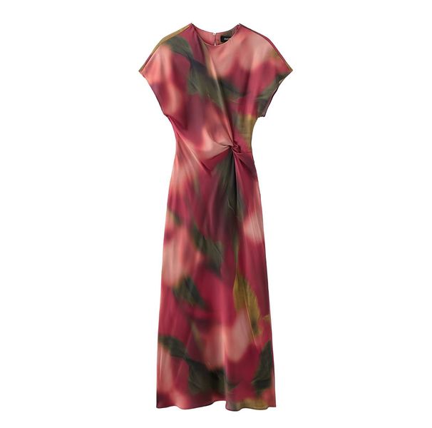 Women's Sleeveless Elegant Silk Satin Textured Printed Midi Dress 2025 Spring/Summer New European And American_ecoleips.com
