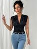 Women's Clothing Summer Women's V Neck Top Silver Sprinkled Design Fashion For Ladies For Formal & Casual For Women_ecoleips.com
