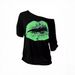 Women's Clothing 80s Modal Print Lip Print Off-Shoulder Halloween Costume T-Shirt Regular Fit_ecoleips.com
