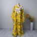 Muslim Dress Women Handcrafted Muslim Abaya Dress With Embroidered Floral Detailing – Elegant Batwing Sleeves (Yellow/Pink)_ecoleips.com