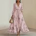 Autumn And Winter New Women's Print V-neck Long Sleeve Fashion Pleated Dress Long Skirt Women_ecoleips.com