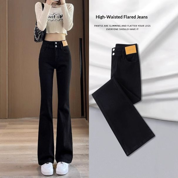 Aria Basics Jeans Women, Summer Thin Style, 2023 New High Waist Slimming Cropped For Petite, Black Flared Pants_ecoleips.com