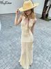 Hugcitar V Neck Solid Halter Backless Tie Flowers Patchwork Lace Sexy Maxi Dress Summer Women Fashion Clothes Festival Party_ecoleips.com