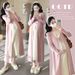 Autumn Winter New Korean Version Two-Piece Lace Patchwork Knitted Color-Block Tie Maternity Dress_ecoleips.com