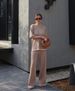K New Style Temperament Color-blocking Long-sleeved Sweater With High Waist Slim-fit Wide-leg Pants_ecoleips.com