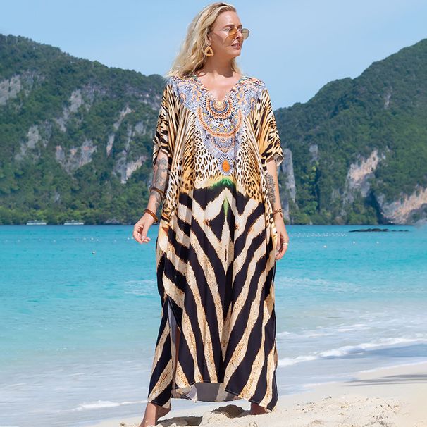 Women's Floral Print Beach Cover Up Dress - Lightweight 100% Cotton Kimono Robe For Swimwear, Sun Protection & Vacation, Boho Chic Summer Outerwear_ecoleips.com