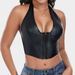 New Style Shapewear Top, Solid Color Fishbone Corset, Fashionable Women's Clothing, Sexy PU Leather Neck Hook &_ecoleips.com
