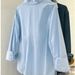 Women's Lightweight Long Sleeve Blouse Breathable Linen-Like Polyester Oversized Office Casual Top with Pockets Blue White S- XL_ecoleips.com