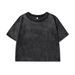 Vintage Washed Cropped T-Shirt For Women – Distressed Cotton Tee With Snow Wash Effect, 240GSM Soft Fabric, Streetwear Essential_ecoleips.com