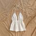 Women's Summer Casual V-Neck Backless Textured Fabric White Tank Top, Suitable For Parties, Festivals, And Dates_ecoleips.com