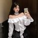 French-style Pure And Alluring Sexy 2025 New Ruffled Niche Shirt With Off-shoulder Halter Neck Design_ecoleips.com