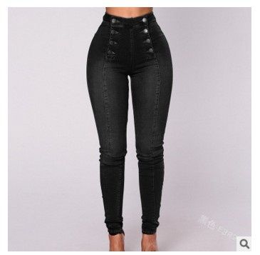 Aria Basics Q009 Cross-border European And American Foreign Trade High-waisted Casual Jeans, Trendy Double-row Multi-button Slim-fit_ecoleips.com