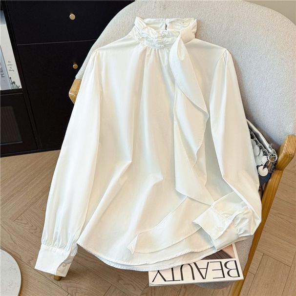 Women's Clothing French Style Women's Long Sleeved Blouse Beaded Sophisticated Chic Unique Top For Spring For Formal & Casual_ecoleips.com