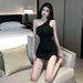 Summer Women Sexy One Shoulder Evening Dress Solid Color Casual Lace Up Sleeveless Bandage Club Party Backless Tight Dress_ecoleips.com