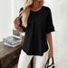 Women's Floral Ruffle Trim Relaxed Fit Blouse Short Sleeve Flowy Tunic Top for Summer_ecoleips.com