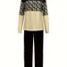 Women's Clothing Color Block Long Sleeve Top And Patchwork Trousers Set Fashion Outfit For Ladies_ecoleips.com