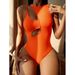Women's Clothing One-Piece Swimsuit Unique Solid Color One-Shoulder Hollowed Out Sexy Bikini Swimwear For Vacation_ecoleips.com