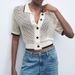 Women's Breathable Lace-Up Knit Short Sleeve Shirt Cropped Open-Front Cardigan Casual Chic Style_ecoleips.com
