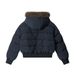 Women's Clothing Women's Thickened Hooded Faux Fur Collar Short Jacket - Vintage Style Cozy Winter Coat (Navy Blue, Khaki)_ecoleips.com