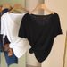 Pure Desire Style Casual V-Neck Collarbone Exposed Snowflake Cotton Short-Sleeved T-Shirt For Women, A Loose And Slimmin_ecoleips.com