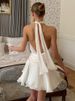 Tossy White Summer Chiffon Mini Dress Backless Lace-Up High Waist Sexy Patchwork Party Dress Clothes Women's Floral Halter Dress_ecoleips.com