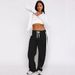Women's Clothing Autumn And Winter Contrast Color Elastic Waist Drawstring Loose Straight Pants Casual Fashion Plus Velvet Sports Trousers_ecoleips.com