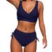 Women's Clothing Swimsuit Split Bikini Solid Color Cross Straps High Waist Swimsuit_ecoleips.com