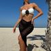 Women's Clothing Color Matching Sexy New Rose Three Piece Mesh Long Skirt Swimsuit Bikini_ecoleips.com