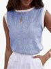 K New Floral Texture Outerwear Vest For Women, Casual Color Blocked Round Neck Sleeveless Top For Women. No Necklaces Or Other Accessories_ecoleips.com